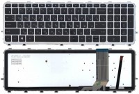 Клавиатура HP ENVY 15-j000, 17-j000 черная, серебристая рамка, с подсветкой