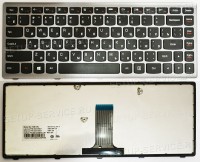 Клавиатура Lenovo IdeaPad G400S черная, рамка серебристая