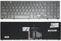 Клавиатура Dell Inspiron 17-7000, 17-7737, серебристая, с рамкой, с подсветкой