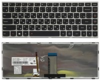 Клавиатура Lenovo IdeaPad G40-30, G40-70 черная, рамка серебристая, с подсветкой